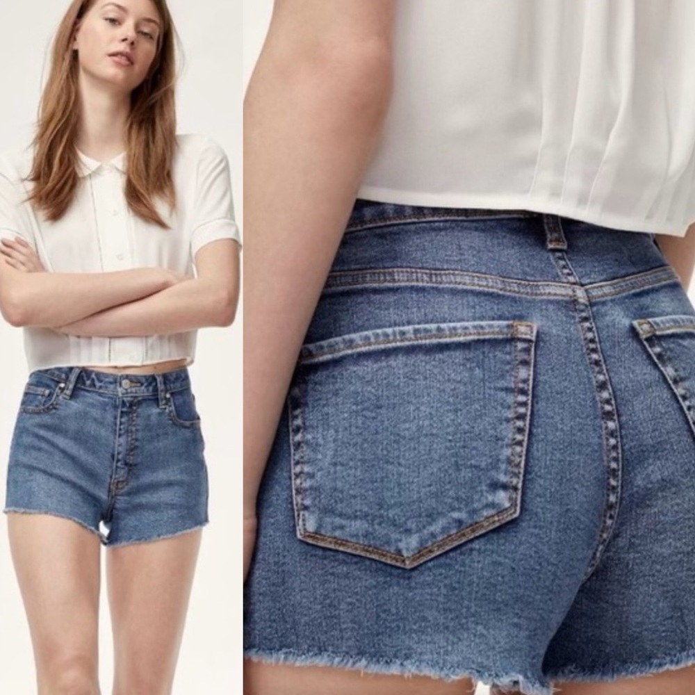 Aritzia Sunday Best High Rise Denim Jean Shorts Size 29 Style 67482 Cut Off Blue